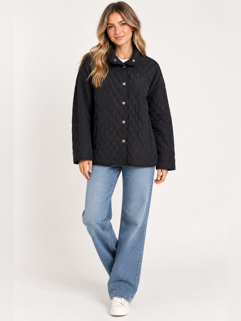 Hilary Radley Black Quilted Button-Front Jacket Sz. XS